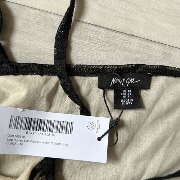Nasty Gal Lace Ruched Side Cami‎ Dress With Contrast Lining Black Size 6 NWT - Picture 6 of 6